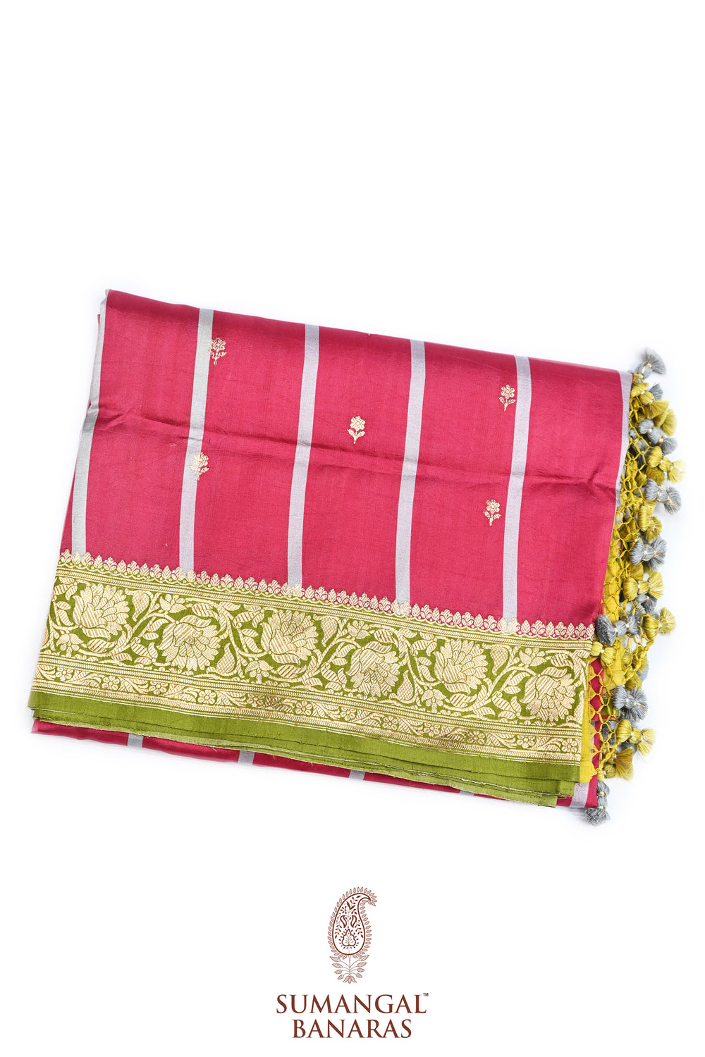 Fuscia Pink Booti Katan Silk Handwoven Banarasi Saree