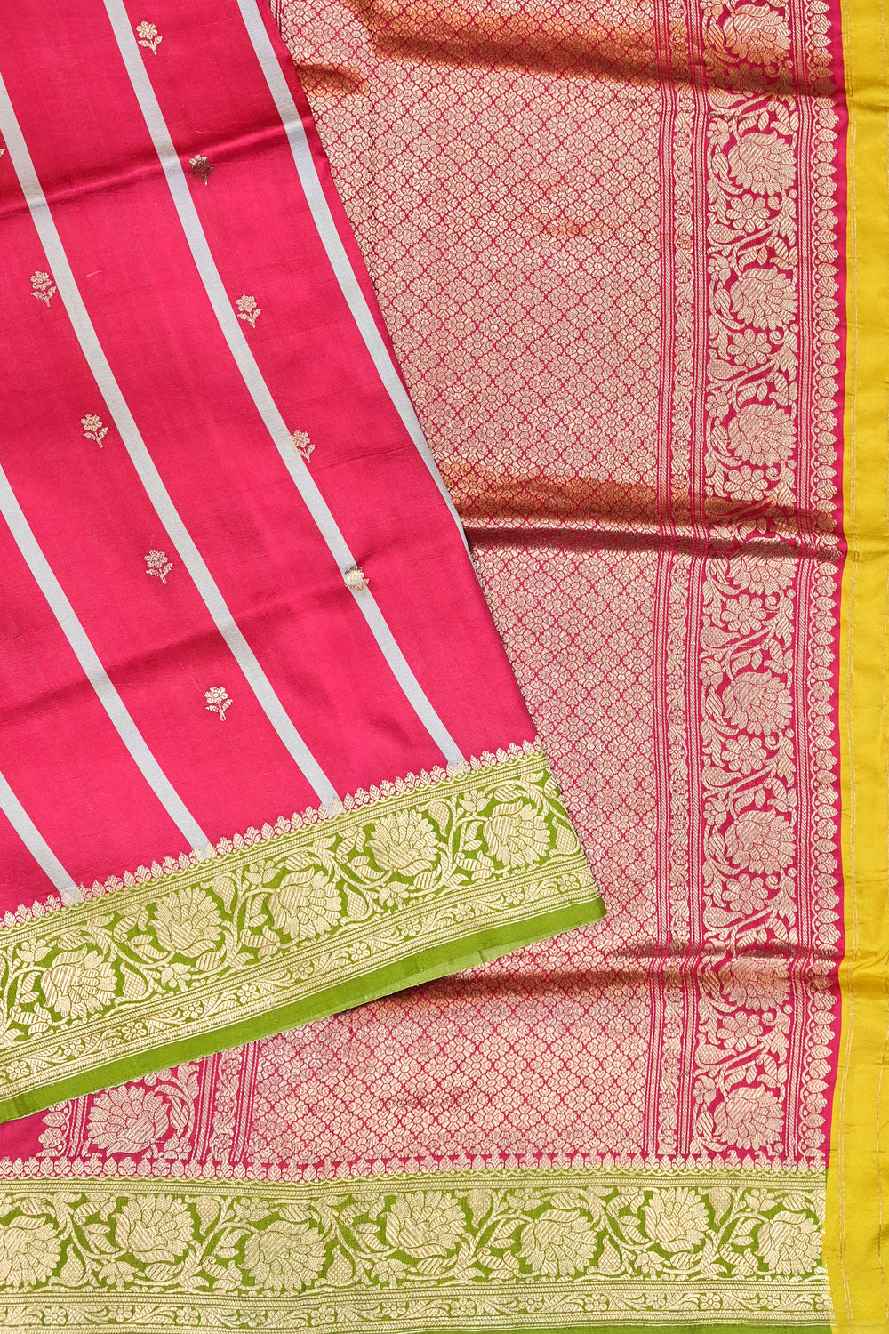 Fuscia Pink Booti Katan Silk Handwoven Banarasi Saree