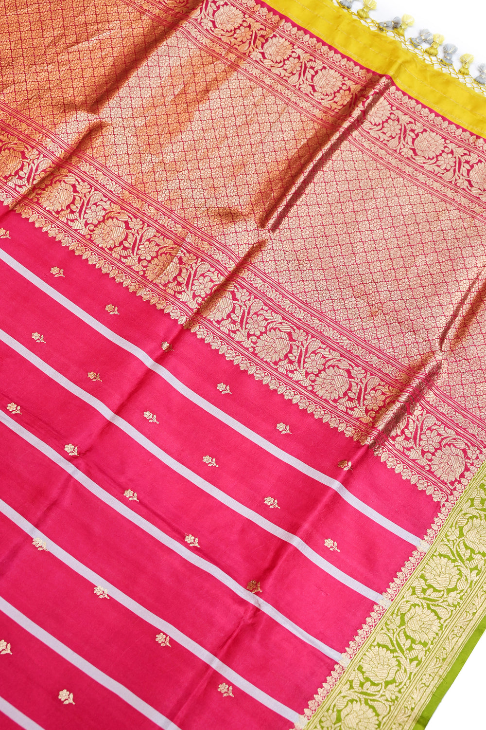 Fuscia Pink Booti Katan Silk Handwoven Banarasi Saree