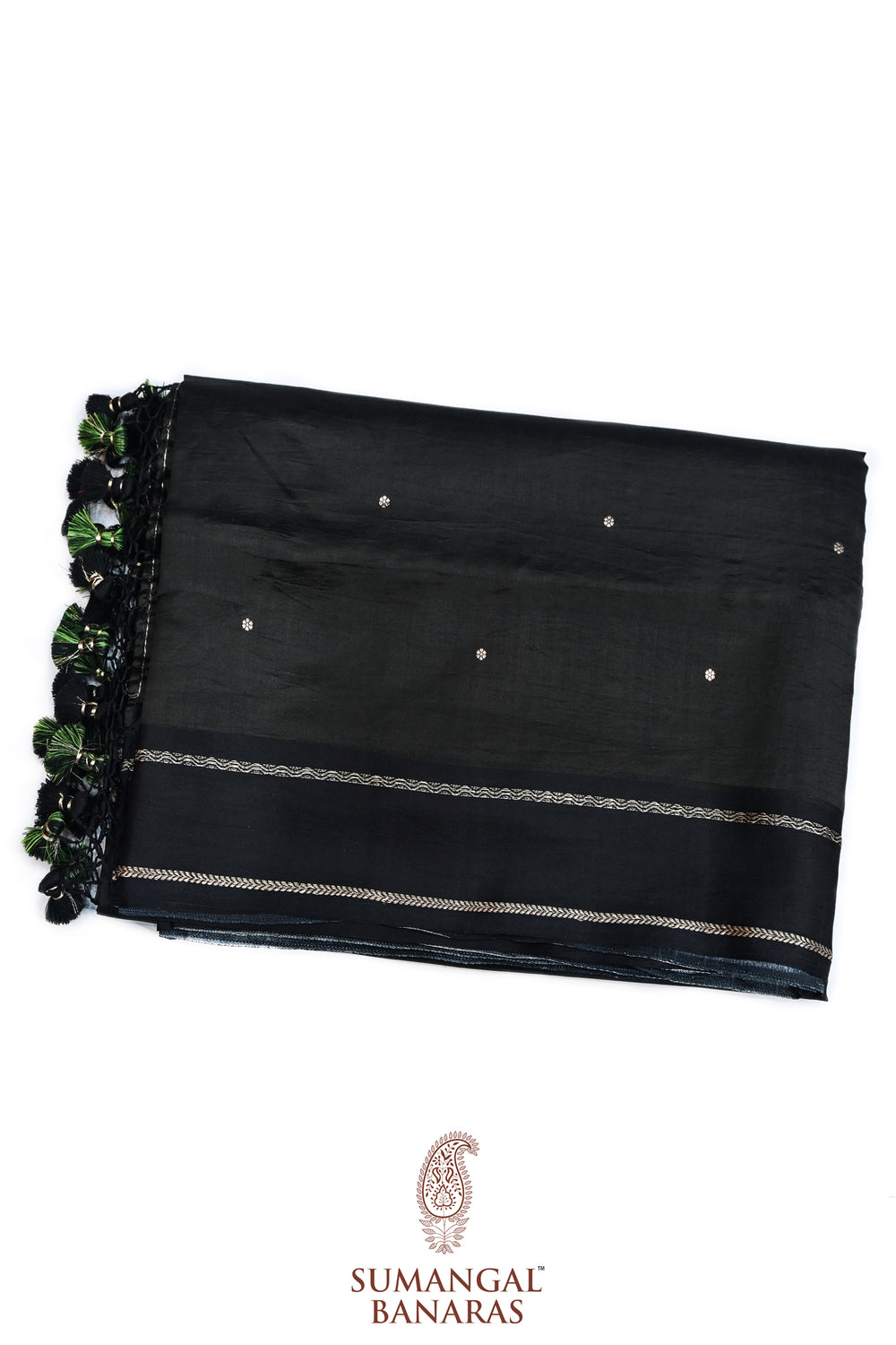 Jade Black Booti Katan Silk Handwoven Banarasi Saree