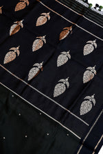 Jade Black Booti Katan Silk Handwoven Banarasi Saree