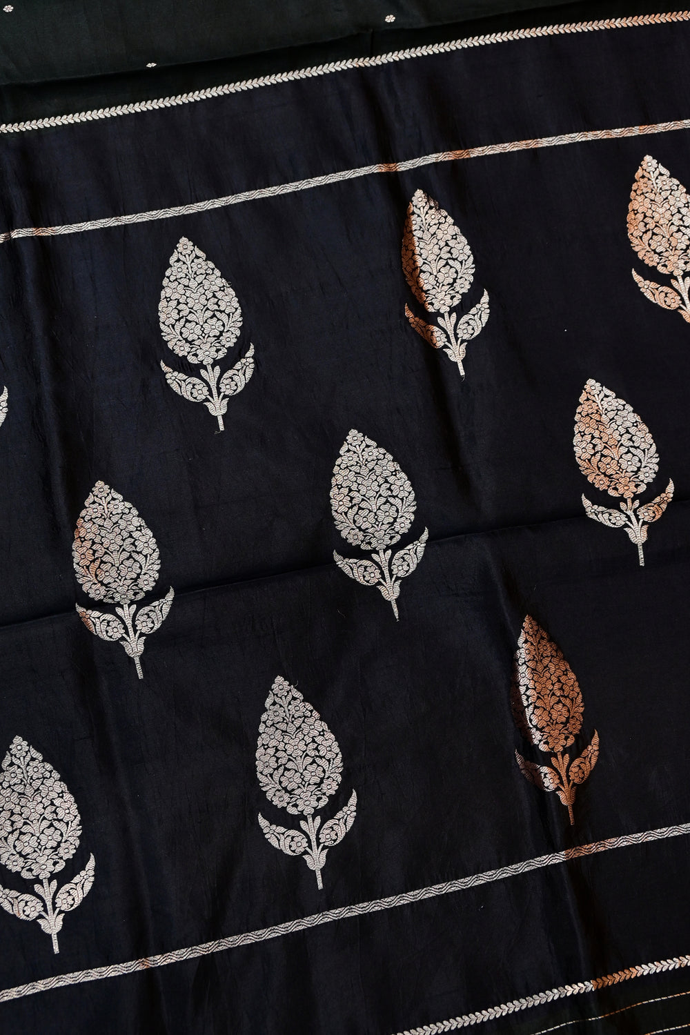 Jade Black Booti Katan Silk Handwoven Banarasi Saree