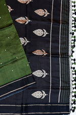 Jade Black Booti Katan Silk Handwoven Banarasi Saree