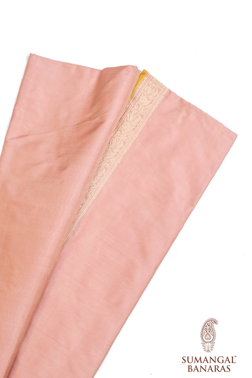 Peach Pink Plain Katan Silk Handwoven Banarasi Saree
