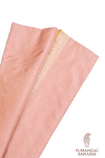 Peach Pink Plain Katan Silk Handwoven Banarasi Saree