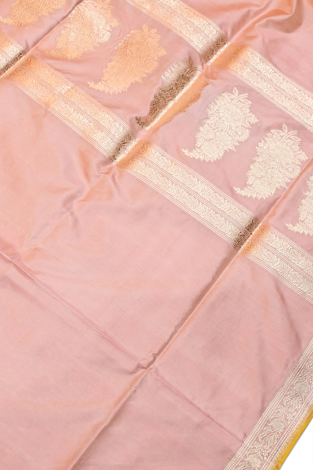 Peach Pink Plain Katan Silk Handwoven Banarasi Saree