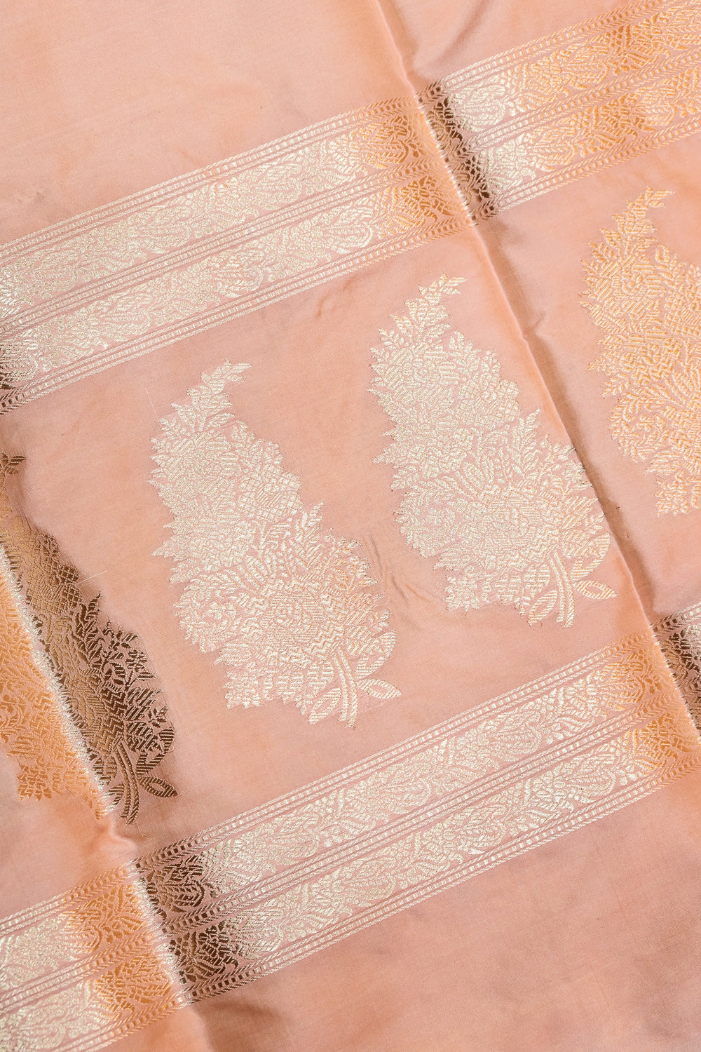 Peach Pink Plain Katan Silk Handwoven Banarasi Saree