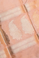 Peach Pink Plain Katan Silk Handwoven Banarasi Saree