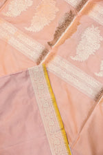 Peach Pink Plain Katan Silk Handwoven Banarasi Saree
