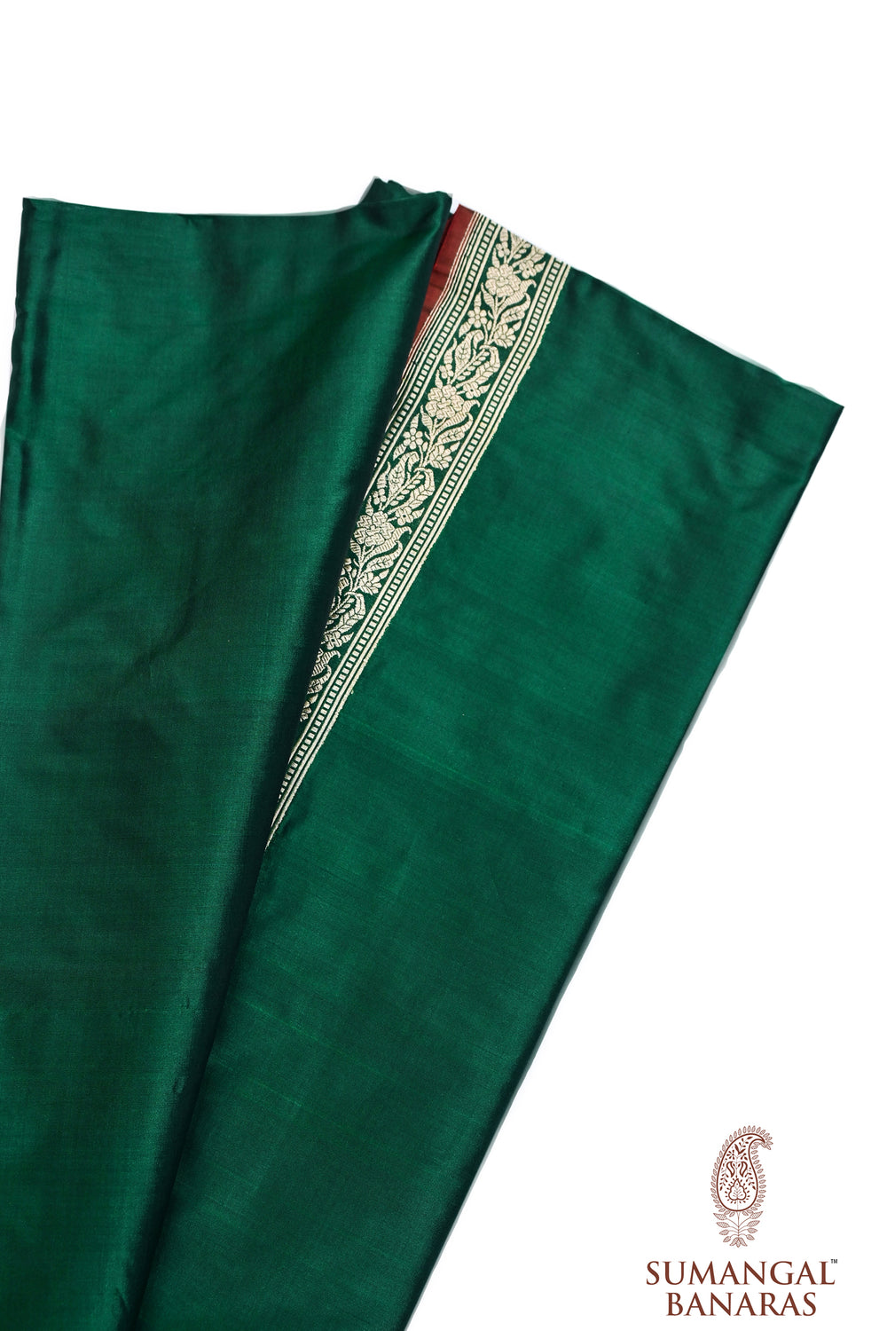 Pine Green Plain Katan Silk Handwoven Banarasi Saree