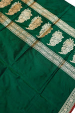 Pine Green Plain Katan Silk Handwoven Banarasi Saree