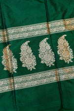 Pine Green Plain Katan Silk Handwoven Banarasi Saree