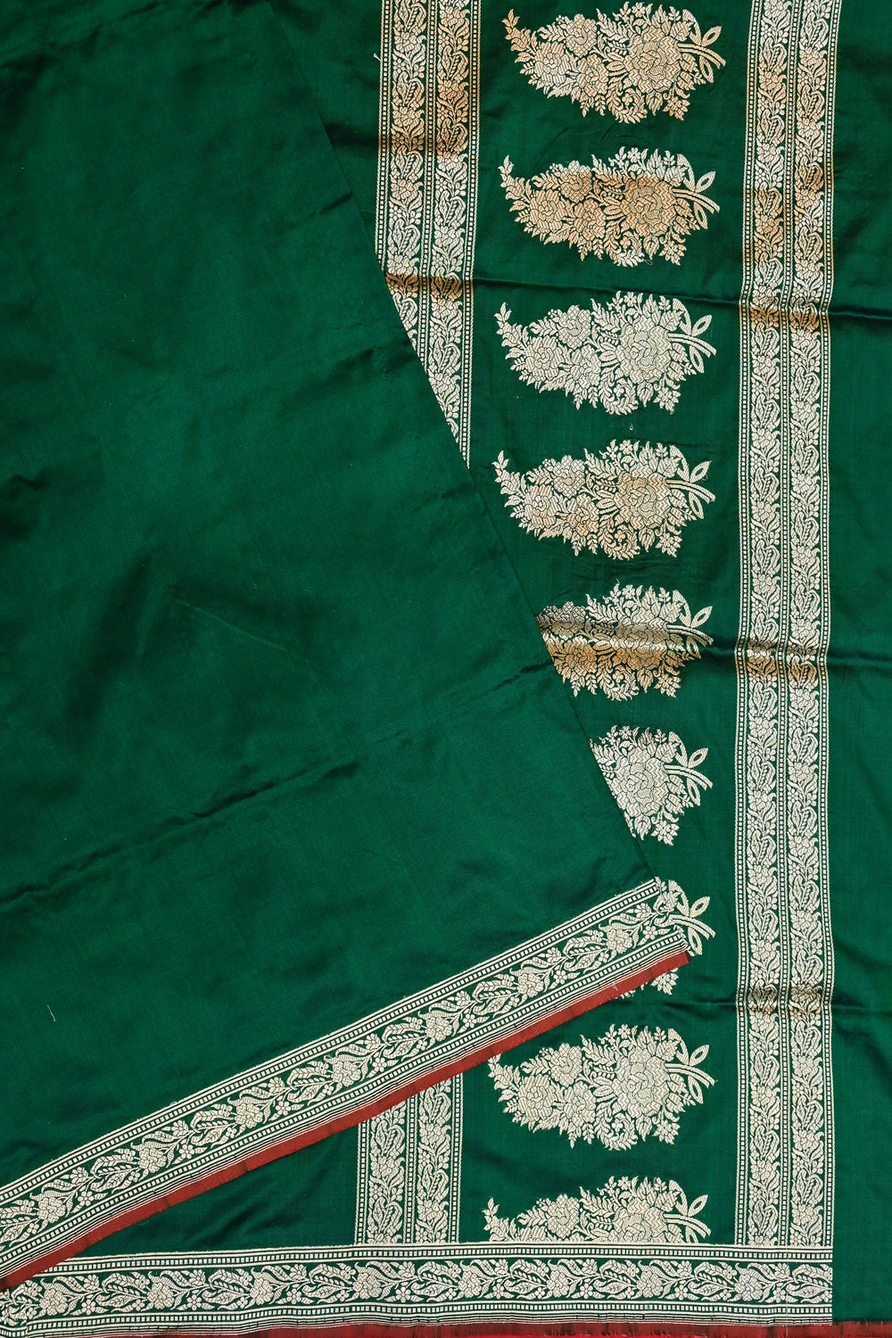 Pine Green Plain Katan Silk Handwoven Banarasi Saree