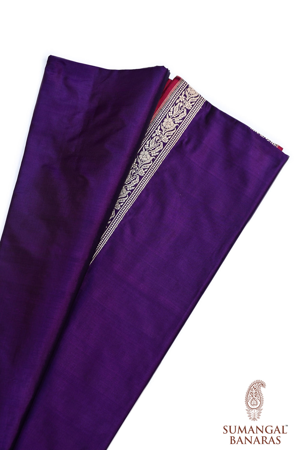 Deep Purple Plain Katan Silk Handwoven Banarasi Saree