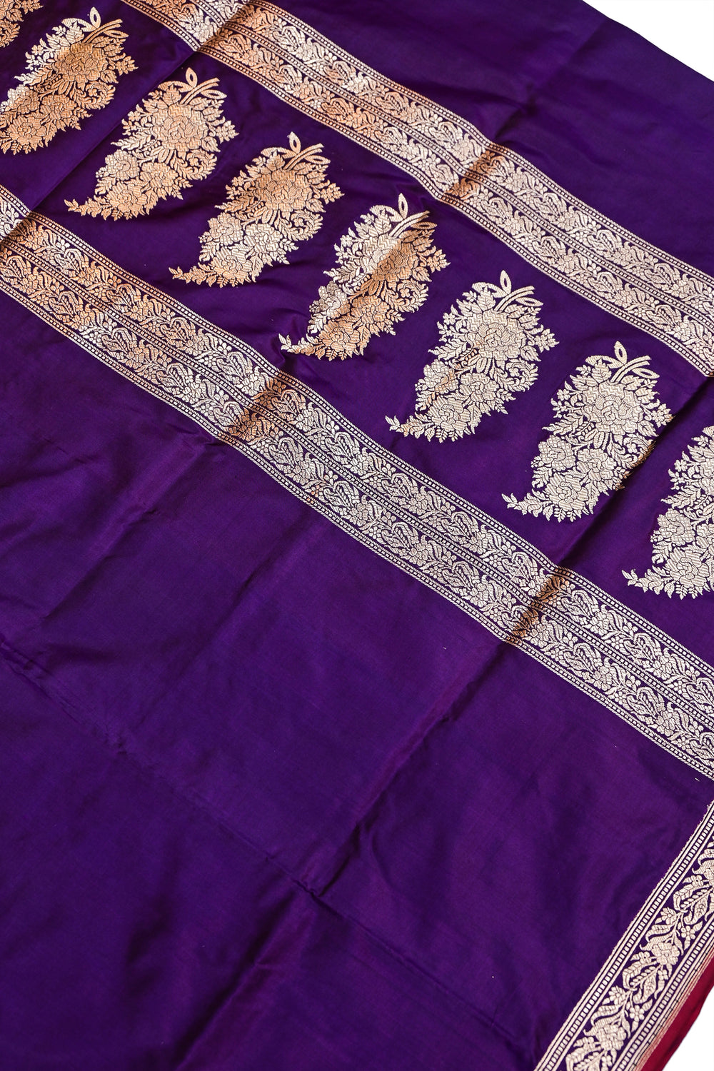 Deep Purple Plain Katan Silk Handwoven Banarasi Saree