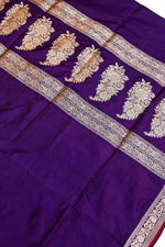 Deep Purple Plain Katan Silk Handwoven Banarasi Saree