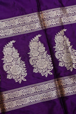 Deep Purple Plain Katan Silk Handwoven Banarasi Saree