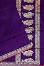 Deep Purple Plain Katan Silk Handwoven Banarasi Saree