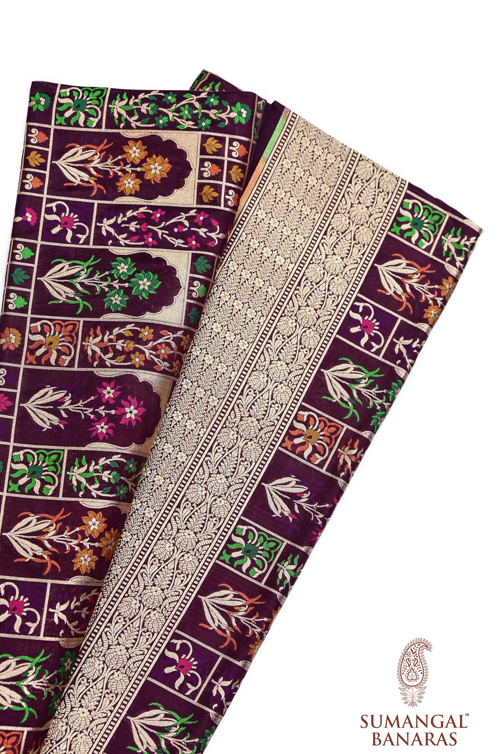 Wine Purple Meenakari Katan Silk Handwoven Banarasi Saree