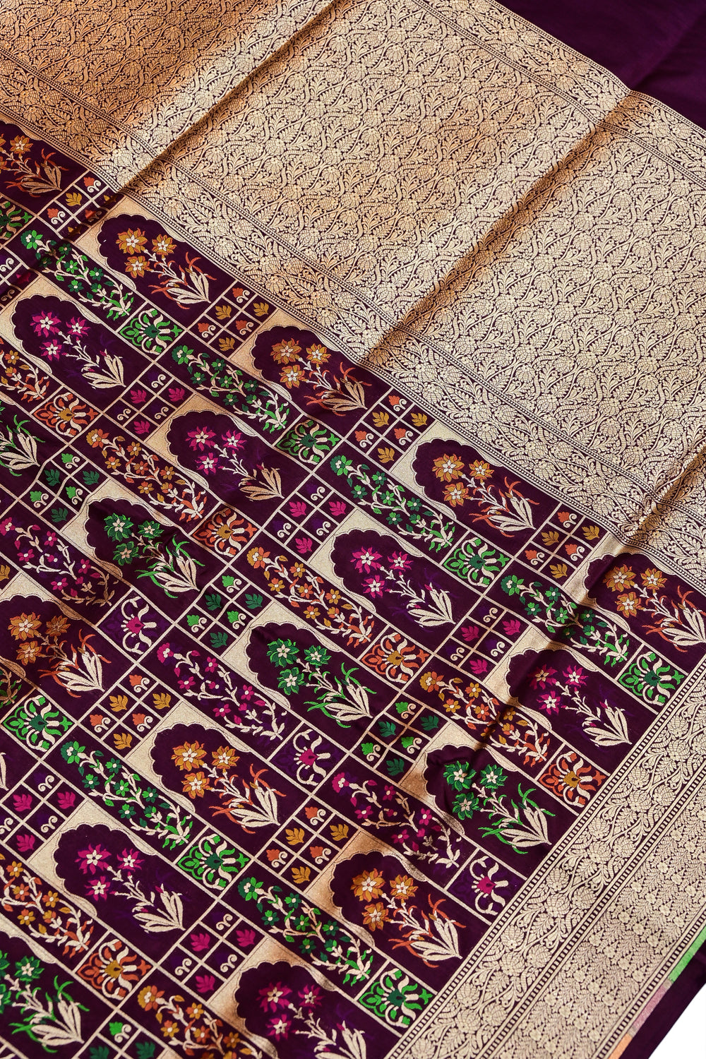 Wine Purple Meenakari Katan Silk Handwoven Banarasi Saree