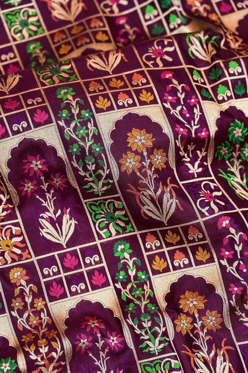 Wine Purple Meenakari Katan Silk Handwoven Banarasi Saree