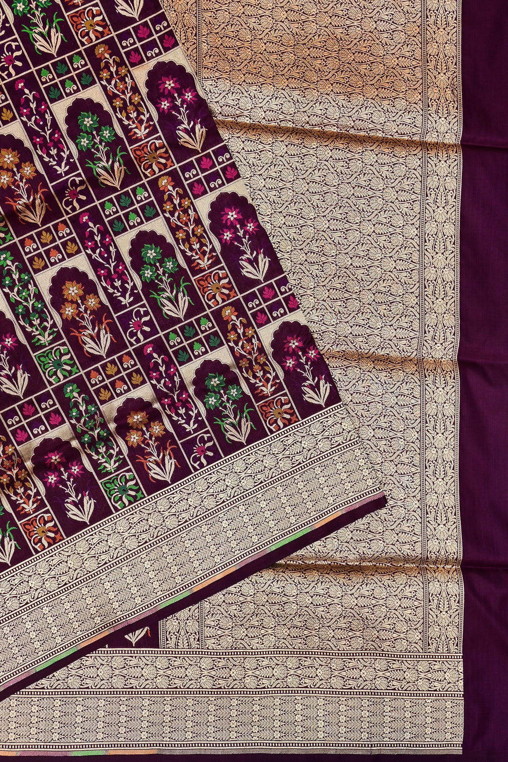 Wine Purple Meenakari Katan Silk Handwoven Banarasi Saree