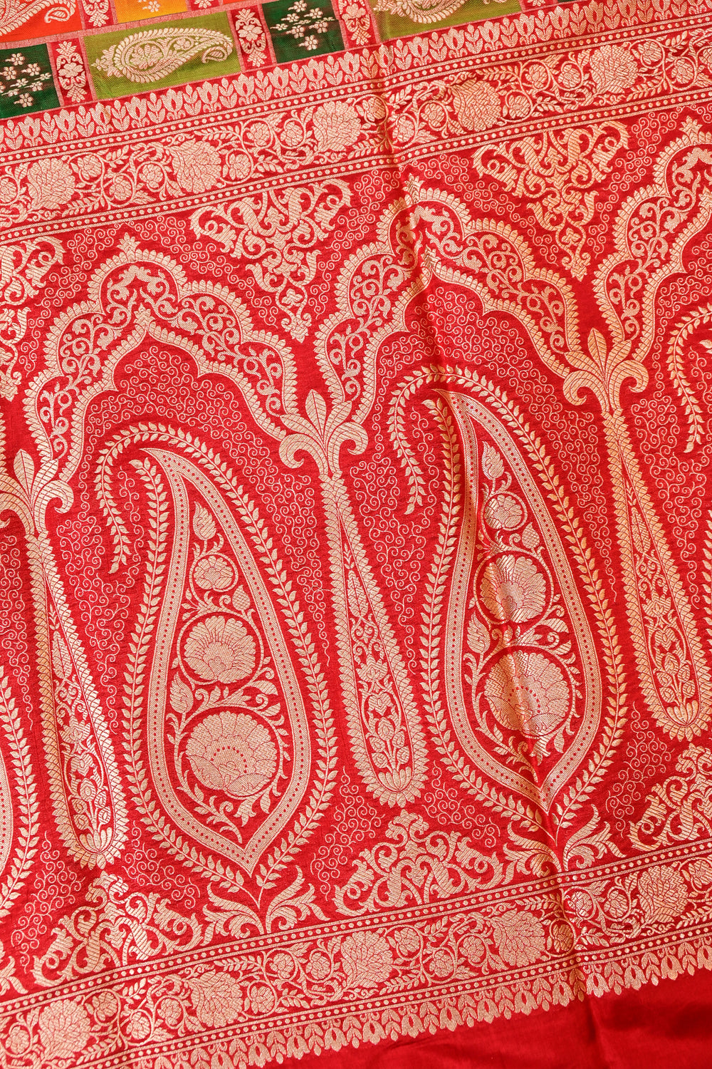 Crimson Red Rangkaat Katan Silk Handwoven Banarasi Saree