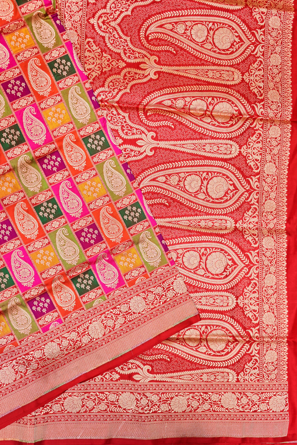 Crimson Red Rangkaat Katan Silk Handwoven Banarasi Saree