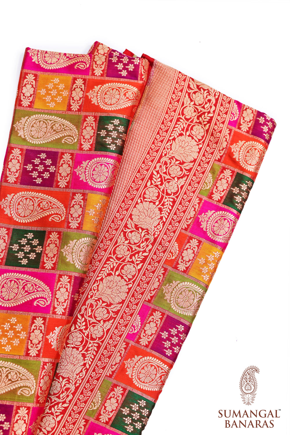 Crimson Red Rangkaat Katan Silk Handwoven Banarasi Saree