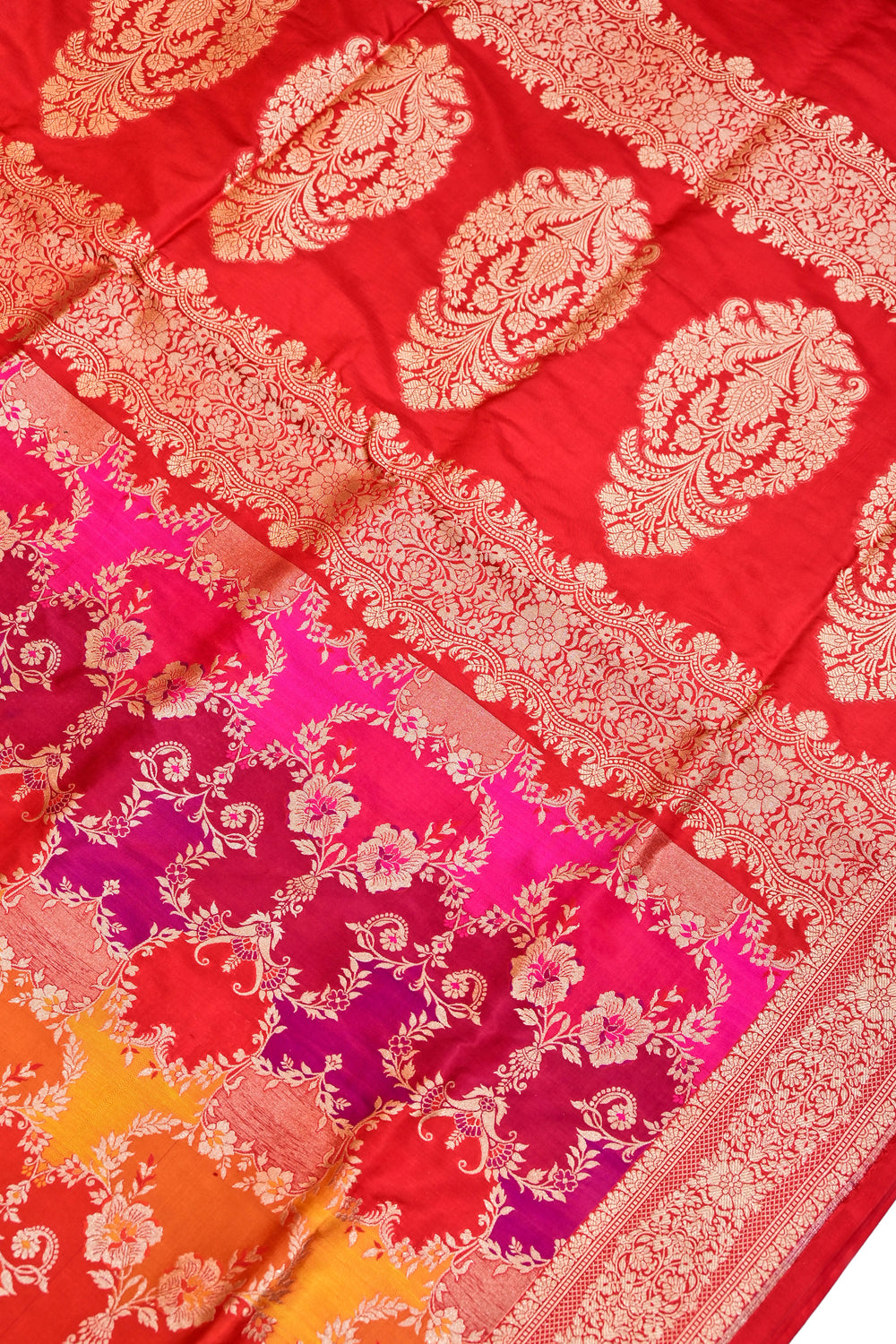 Crimson Red Rangkaat Katan Silk Handwoven Banarasi Saree