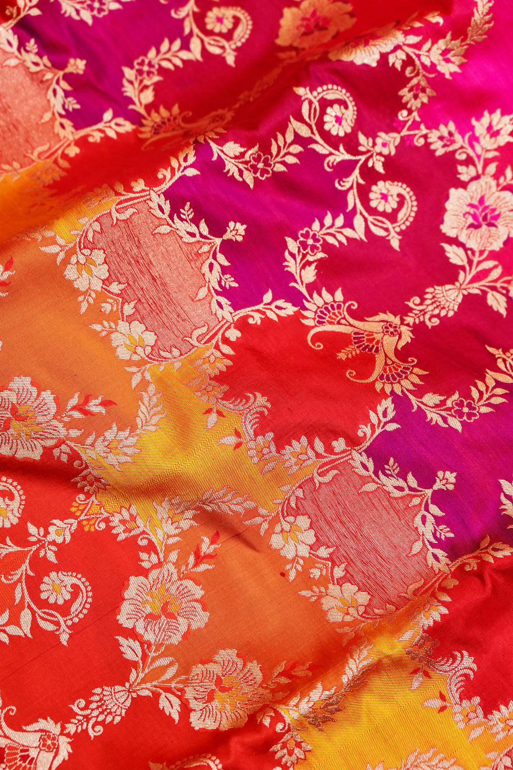 Crimson Red Rangkaat Katan Silk Handwoven Banarasi Saree