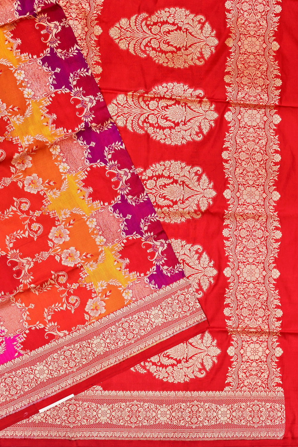 Crimson Red Rangkaat Katan Silk Handwoven Banarasi Saree