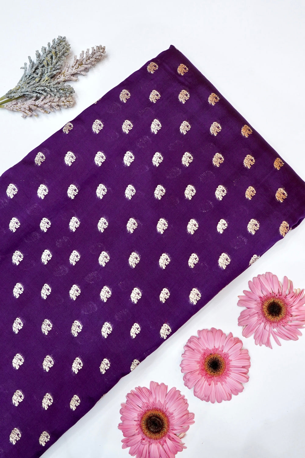 Wine Purple Booti Soft Silk Handwoven Banarasi Thaan