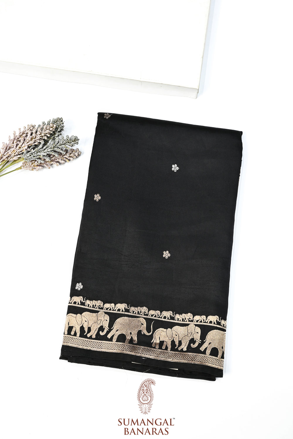 Jet Black Sona Roopa Katan Silk Handwoven Banarasi Saree