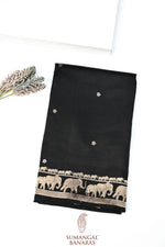 Jet Black Sona Roopa Katan Silk Handwoven Banarasi Saree