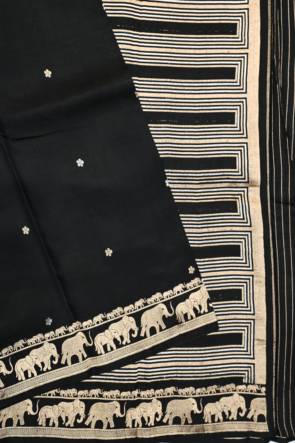 Jet Black Sona Roopa Katan Silk Handwoven Banarasi Saree