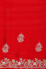 Rose Red Motif Breezy Organza  Designer Sarees