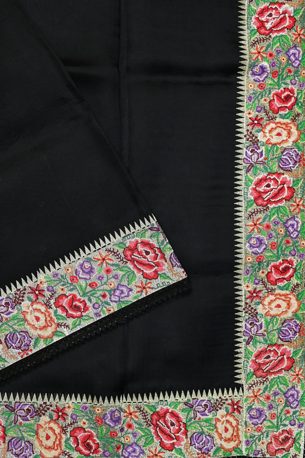 Jet Black Resham Embroidery Breezy Organza  Handwoven Banarasi Saree