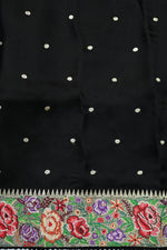 Jet Black Resham Embroidery Breezy Organza  Handwoven Banarasi Saree