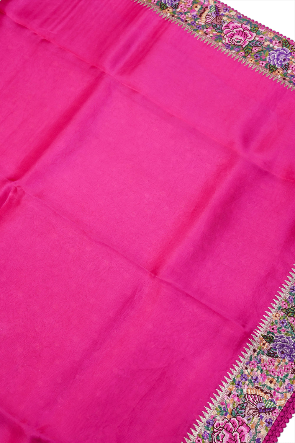 Magenta Pink Resham Embroidery Breezy Organza  Handwoven Banarasi Saree