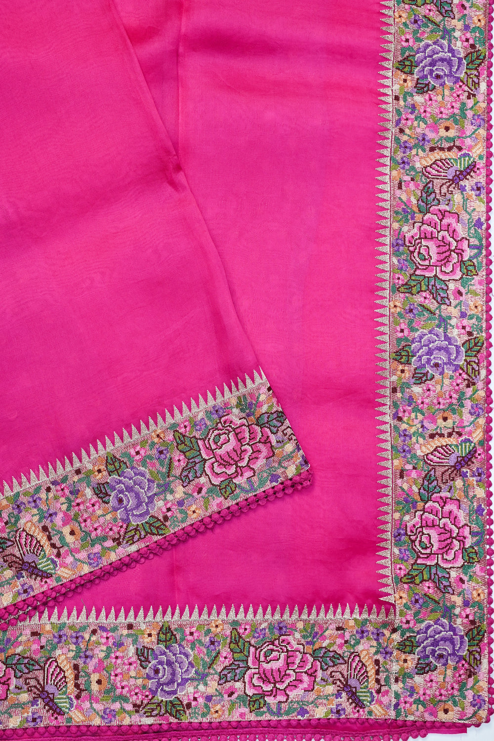 Magenta Pink Resham Embroidery Breezy Organza  Handwoven Banarasi Saree