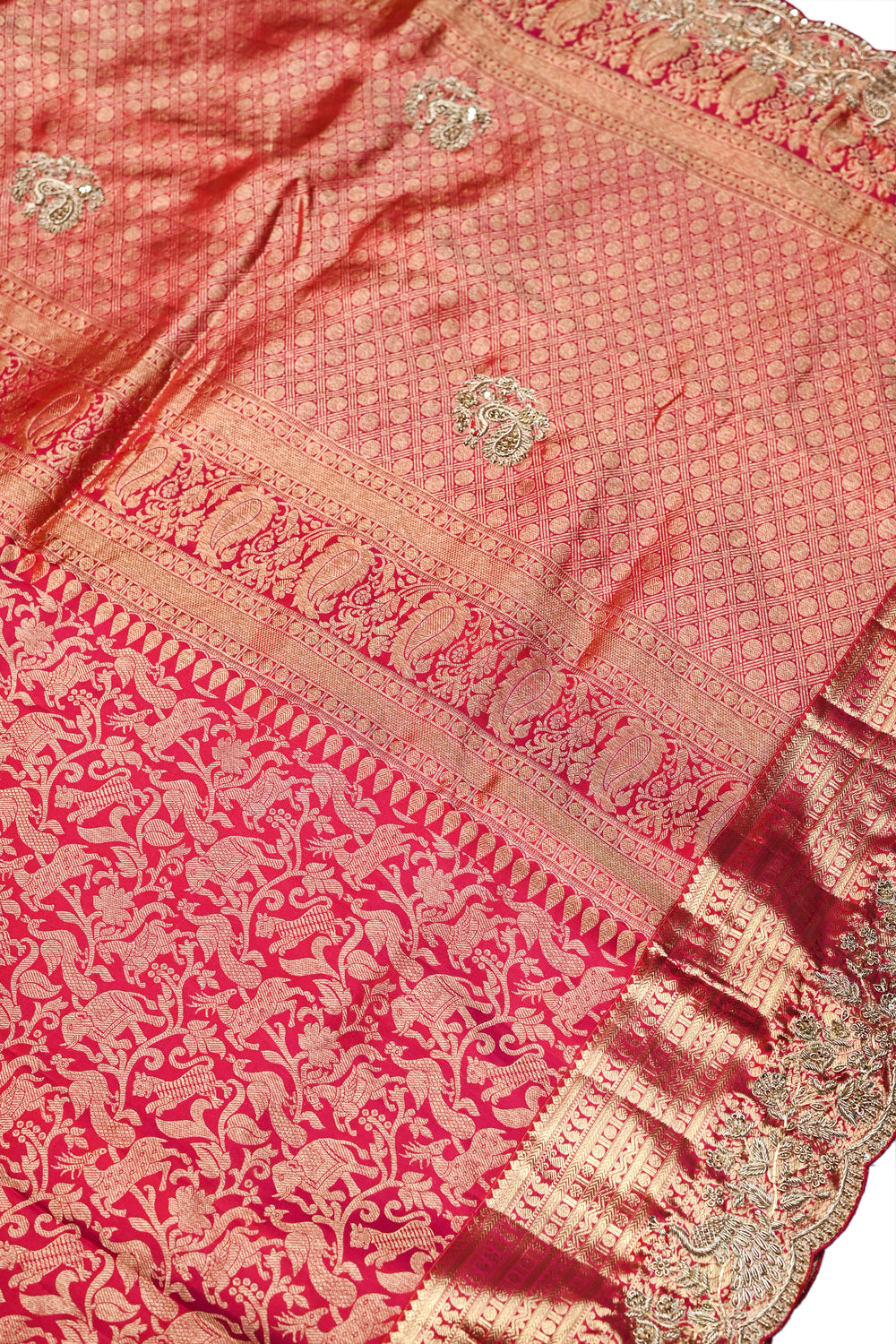Rose Red Kanjivaram Katan Silk Handwoven Banarasi Saree