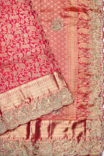 Rose Red Kanjivaram Katan Silk Handwoven Banarasi Saree
