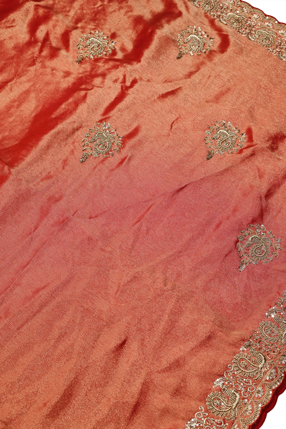 Rose Red Resham Embroidery Tissue Silk  Designer Sarees