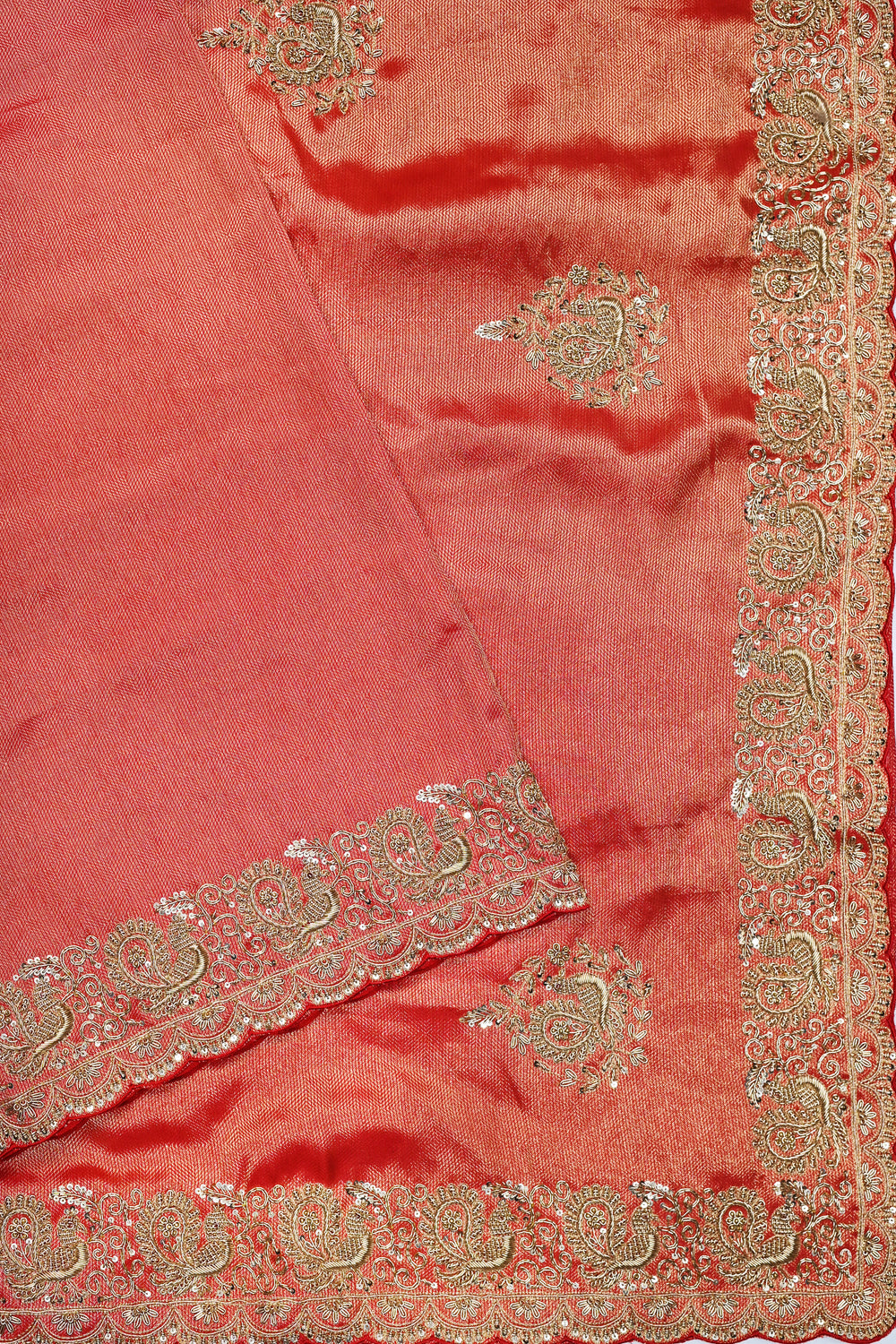 Rose Red Resham Embroidery Tissue Silk  Designer Sarees