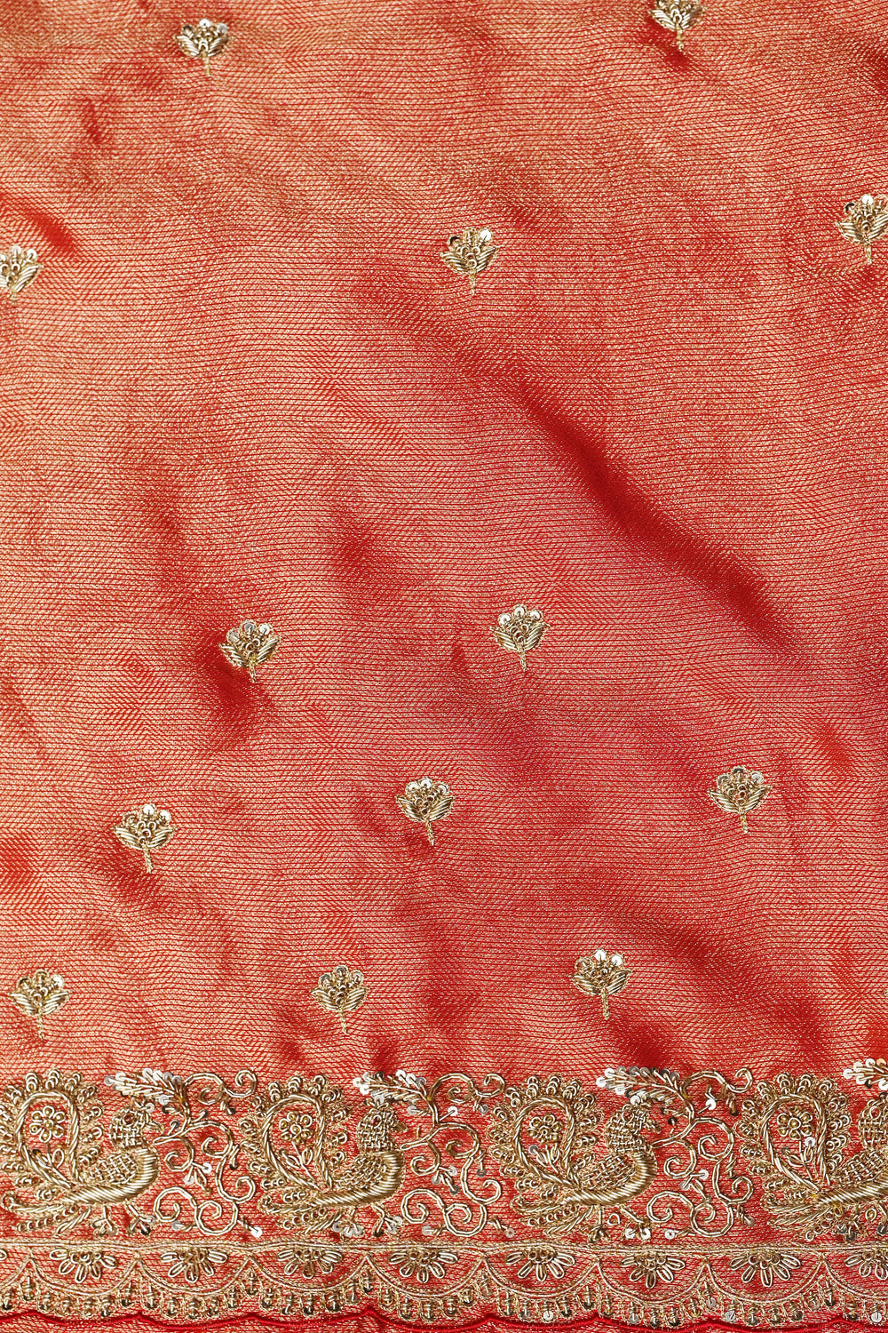 Rose Red Resham Embroidery Tissue Silk  Designer Sarees