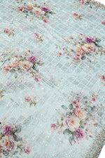 Stone Blue Hand Embroidery Crepe  Designer Sarees