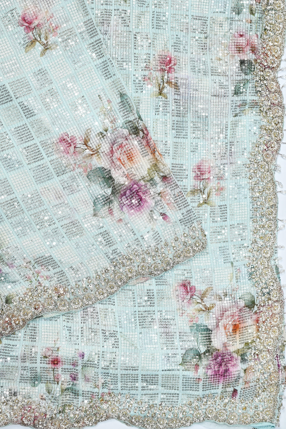 Stone Blue Hand Embroidery Crepe  Designer Sarees