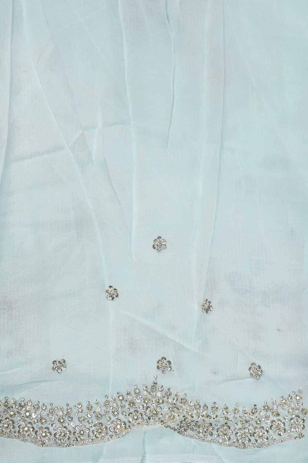 Stone Blue Hand Embroidery Crepe  Designer Sarees