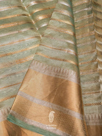 Handwoven Turquoise Green Banarasi Tissue Silk Saree